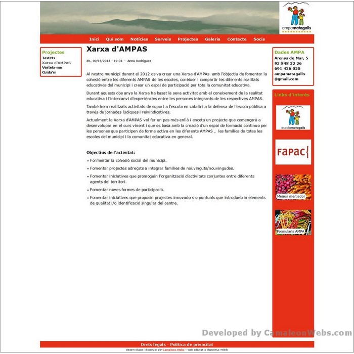 Pàgina projectes_xarxa-dampas: ampamatagalls-com - projecte web de Camaleon Webs