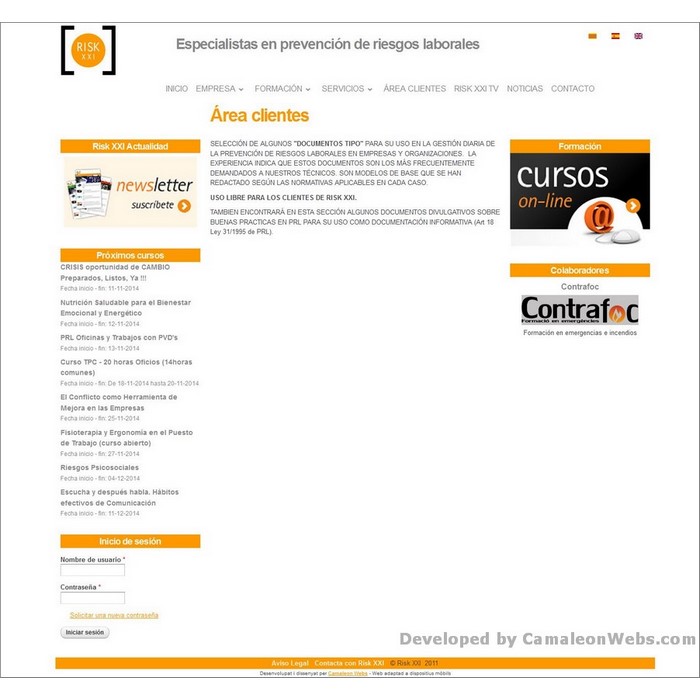 Pàgina area-clientes: risk21-com - projecte web de Camaleon Webs